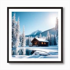 Cabin In The Snow Art Print