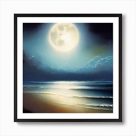 Full Moon At The Beach Art Print