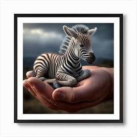 Cute Baby Zebra in Palm Of Hand Art Print