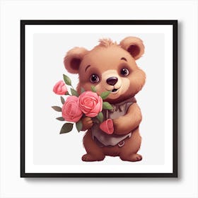 Teddy Bear With Roses 3 Art Print