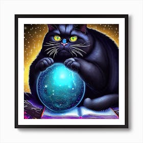 Black Cat With A Crystal Ball 5 Art Print