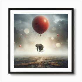 Elephant Flying Over Red Balloons Art Print