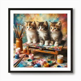 Three Kittens Painting Art Print