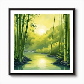 A Stream In A Bamboo Forest At Sun Rise Square Composition 14 Art Print