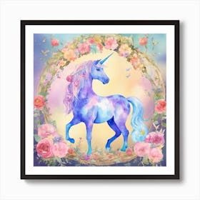 Unicorn In A Floral Wreath Art Print