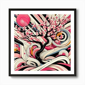 Abstract modernist sakura tree Art Print