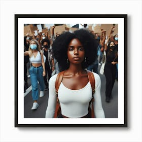 Black Woman In Front Of Protesters Art Print