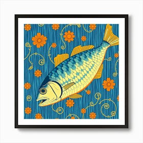 Fish On Blue Background Vector Art Print