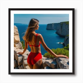 Woman In Red Bikini Art Print