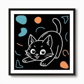 Black Cat On Black Background Art Print