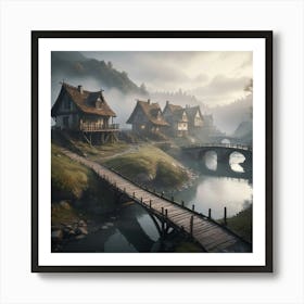 Village In The Fog Art Print