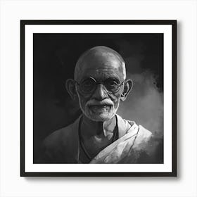 Gandhi Dark Black and White Art Print