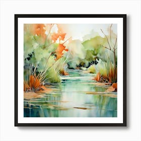 Watercolor Abstract A Serene Landscape In Key West Florida Bathed In Shades Of Terracotta Art Print