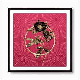Gold Red Portland Rose Glitter Ring Botanical Art on Viva Magenta n.0075 Art Print