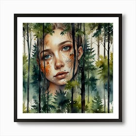 Girl In The Woods Art Print