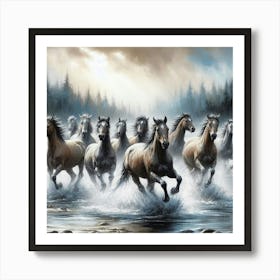 Horses In The River 1 Art Print