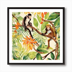 Monkeys In The Jungle 1 Art Print