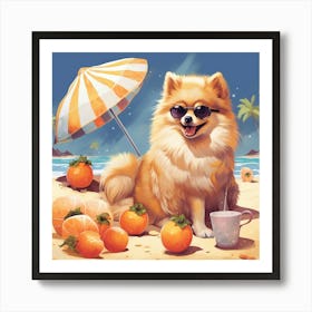 Pomeranian Dog On The Beach Art Print