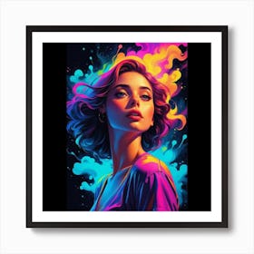 Girl With Colorful Hair Art Print