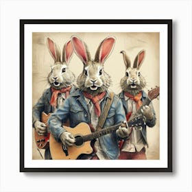 Rabbits Playing Guitar 1 Art Print