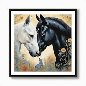 Black And White Horses Art Print