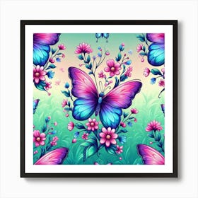 Butterfly and flowers 1 Art Print