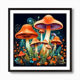 Mushrooms In The Forest 41 Art Print