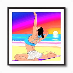 Woman Doing Yoga On The Beach 2 Art Print