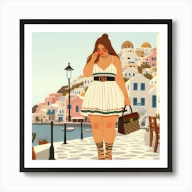 Santorini, beautiful woman, and dress Art Print