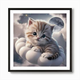 Cute Kitten On Cloud Art Print