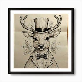 Deer In Top Hat 1 Art Print