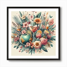 Flowers And Drinks Art Print