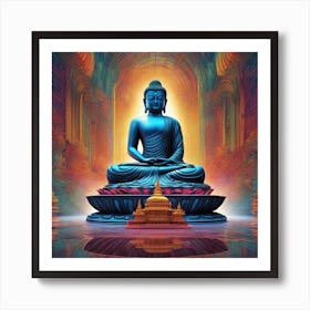 Lord Buddha Is Walking Down A Long Path, In The Style Of Bold And Colorful Graphic Design, David , R (2) Art Print