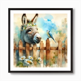 Donkey And Bird Art Print