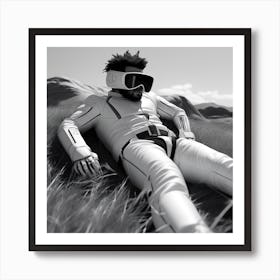 A 3d Dslr Adobe Photography Portal Of Futuristic The Weeknd Xo Warrior Laying On Green Grasses Cold Cloudy Saudi Arabia Neom, The Line Project Art Print