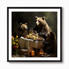 Grizzly Bears Picnic (Old Master) Art Print