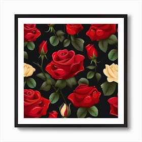 Seamless Pattern With Roses Art Print