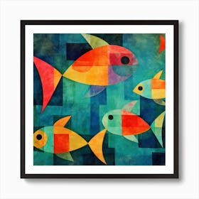 Maraclemente Fish Painting Style Of Paul Klee Seamless 1 Art Print