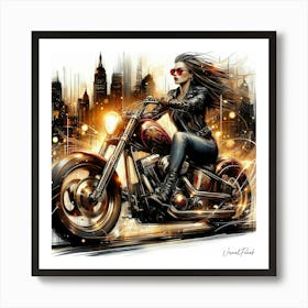 Biker Leather Babe Art Print
