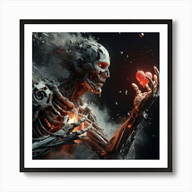 Skeleton Holding A Heart Art Print