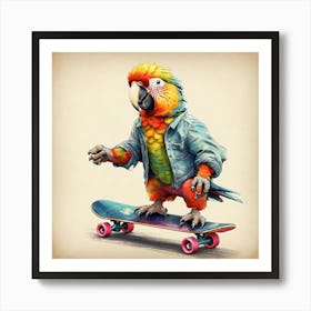 Parrot On Skateboard 2 Art Print