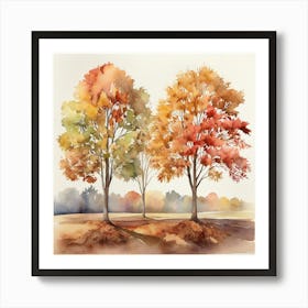 Watercolor Of Autumn Trees Art Print Art Print