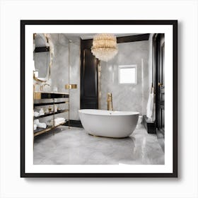 Black And Gold Bathroom Art Print