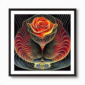 A rose in a glass of water among wavy threads 11 Art Print