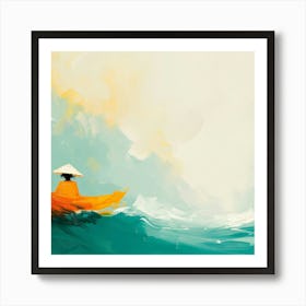 Orange Boat In The Sea Art Print