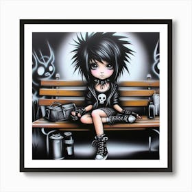 Punk Girl Sitting On A Bench Póster