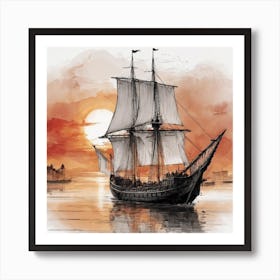 Sailboat At Sunset, Sunset Painting, Landscape Gift Ideas Art Print