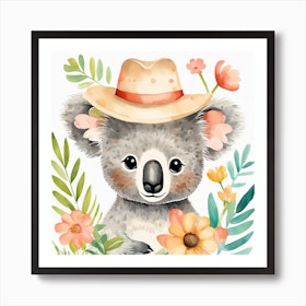 Koala On Tree With Multicolour Polygon Pattern Folk Art Watercolour  Painting Art Print Canvas Premium Wall Decor Poster Mural