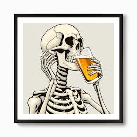 Skeleton Drinking Beer 10 Art Print