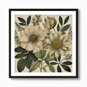 Vintage Botanical Bohemian Neutral Floral Art Print